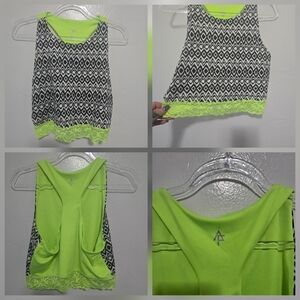 Fit & famous woman's Large lace trimmed stretchy racerback sport athletic top
